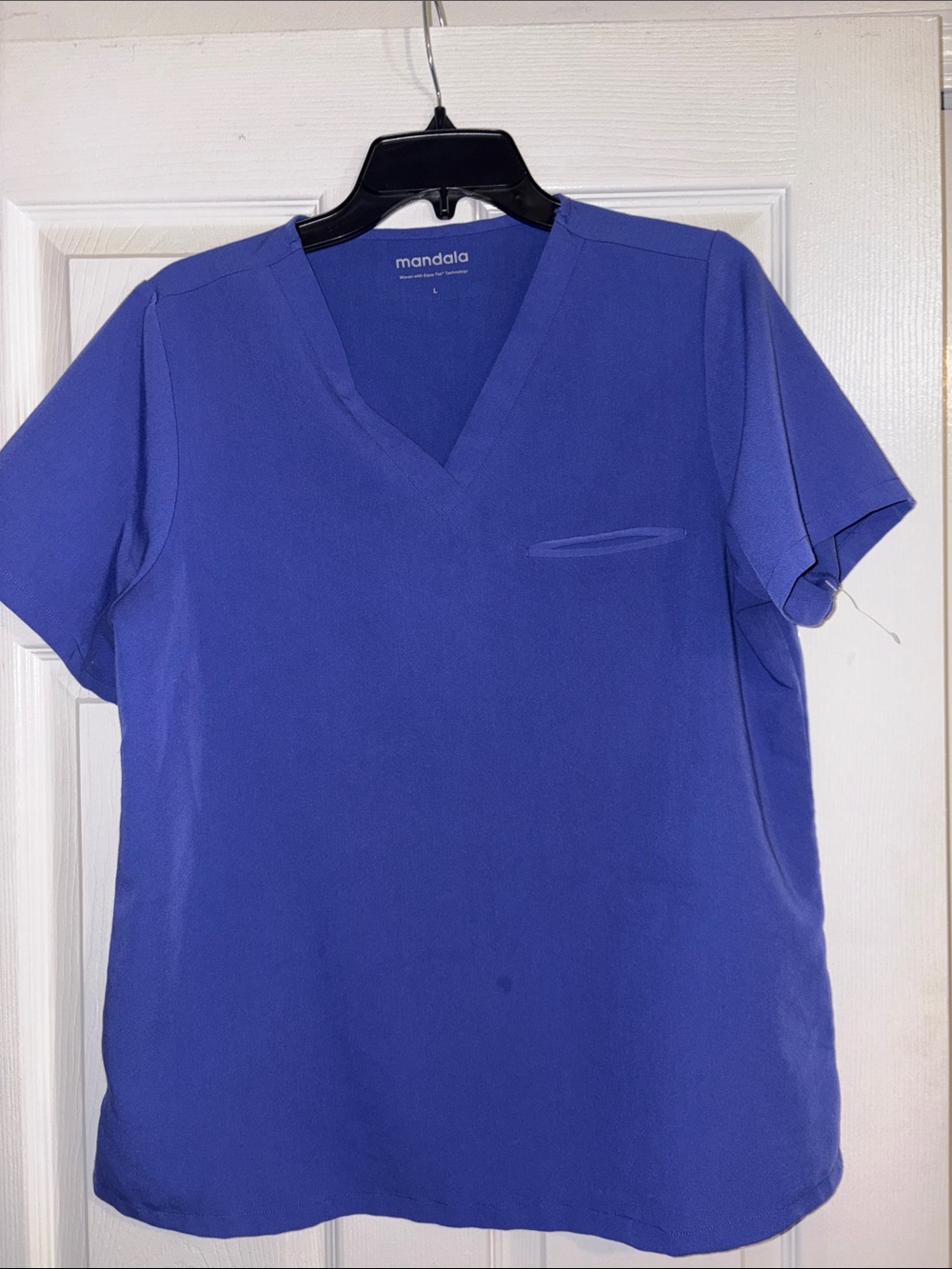 Mandala Women's V‑Neck Short Sleeve scrub Top in purplish blue